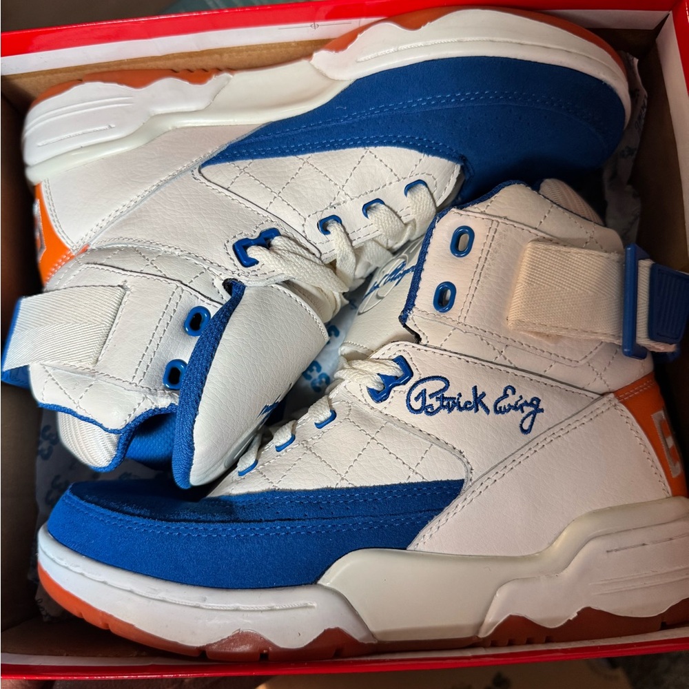 Mens High-Top Sneakers - Blue and White Patrick Ewings